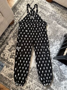 Rebel Bro Black Lightning Bolt Overalls